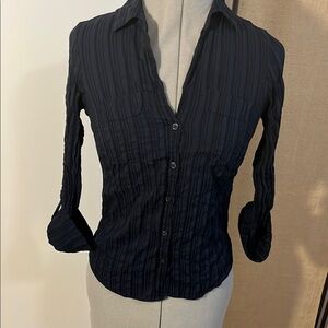Ann Taylor Navy Cuffed Sleeve Button Down Shirt